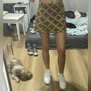 Green Plaid Wrap Mini Skirt